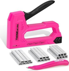 THINKWORK Light Duty Staple Gun, Pink Upholstery Staple Gun for Wood with 2100pcs JT21 Staples 1/4", 5/16", 3/8" and Staple Remover, Women Fabric Stapler Gun for Crafts, Wall, Arts, DIY, Decoration