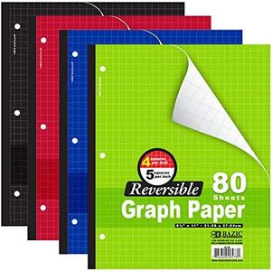 BAZIC Products Notebook 80 Sheets 5" Quad Graph Ruled Notebooks Reversible 4", Easy Tear 3 Punched Holes, Squares Ruled Drafting Blueprint, 24-Pack