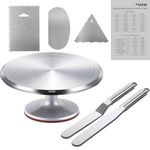 Yizish Cake Turntable Aluminum Alloy, 12 Inch Rotating Cake Stand Decorating Kits with Stainless Steel Icing Spatula (2pcs) and Icing Smoother (3pcs) for Baking, Pastries and Cupcakes, Gift Set