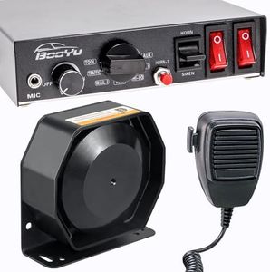BooYu 12V 200W 9Tone Slim Speaker Horn Alarm PA System Emergency Siren for Vehicles Truck, [Handheld Microphone][2 x 10A Switches] for Firefighter Ambulance