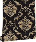 Black Gold Damask Wall Paper 17.7 Inch x 32.8 FT Self Adhesive Peel & Stick Wallpaper for Kitchen Countertop Cabinet Furniture Bedroom Decor