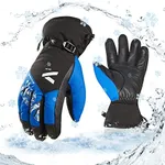 Vgo... Warm Ski Gloves for Men -20℃/-4°F or Above,Cow Leather Winter Snow Gloves,Outdoor Waterproof Gloves(Size L,Blue,CA2473FLWP)