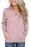 Breampot Womens Casual Long Sleeve Sweatshirt Stand Collar 1/4 Zip Pullover Jumper Tops With Pockets(Pink,Medium)