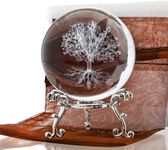 Neouth 60mm Tree of Life Crystal Ball with Stand Decorative Paperweight 3D Laser Engraved Glass Plant Life Tree Sphere Novelty Home Decor