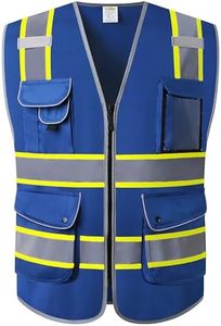 JKSafety 9 Pockets Hi-Vis Safety Vest High Visibility Reflecitive Safety Vests for Men and Women Work Utility PPE Work Gear ANSI/ISEA compliant (902-Blue 4XL)