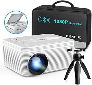 BIGASUO HD 9000L Bluetooth Projector Built in DVD Player, Mini Projector 1080P and 250”Supported with Tripod/ Carry Bag, Projector Compatible w/ TV Stick, PS5, Laptop, Portable Outdoor Movie Projector