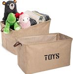 Woffit Toy Organizer Baskets - Set of 2 Collapsible Kids Toy Boxes w/Leather Handles - Living Room, Nursery and Playroom Storage & Organization, Beige