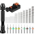 37PCS Mini Hand Drill Set for Crafts, Pin Vise Precision Micro Mini Twist Drilling Bits (0.6-3mm) and PCB Drill (0.1-1mm) with Bench Vice for Craft DIY Carving Jewelry Electronic Wood Resin Model