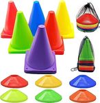 Cones Sports Set, 12Pcs Soccer Cones 7" / 9" with 30Pcs Disc Cones, Agility Soccer Cones with Carry Bag, Agility Field Marker, Soccer Cones for Training Kids, Plastic Soccer Cones for Drills