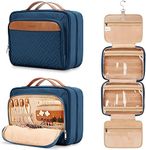 Travel Hanging Toiletry Bag for Women, Extra Large Makeup Bag, Holds Full-Size Shampoo, with Jewelry Organizer Compartment, Waterproof Cosmetic Bag, Toiletries Kit Set with Trolley Belt, Navy Blue