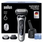 Braun Series 6 Electric Shaver for Men, Wet & Dry Razor with 4in1 SmartCare Center, Beard Trimmer & Body Groomer Attachments, 100% Waterproof, 60min Runtime, Made in Germany, Model 62-S7650CC, Silver