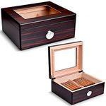 CIGARLOONG Cigar Humidor Spanish Cedar Desktop Box Transparent Top Window with Hygrometer and Humidifier Accommdater 50 Cigars