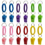 AFUNTA 12 Pack Whistle with Bracelet, 6 Colors Loud Plastic Whistle Sport Whistle Stretchable Wrist Keychain for Refereeing, Footballing, Survival Emergency Training