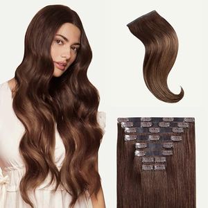 Luxy 100% Remy Human Hair - Seamless Clip-In Hair Extensions - Multi-Dimensional Color for Natural Blending, Adds Volume & Length 180 grams 20" Chocolate Brown Balayage