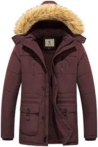 WenVen Men's Winter Coat Waterproof Parka Jacket with Faux Fur Trim Hood (Red,S)