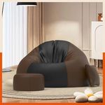 Biggie Bean Bag with Beans Filled 4XL Luxura Elite Bean Bag Sofa with Free Cushion and Footrest - Official : DuoBlend Sofa Combo (Matching Color : Regular, Black-Brown)