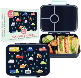 KOMUNURI® Leakproof Tritan Bento Box for Kids Lunch Box Containers with 4 to 5 Compartments - BPA Free Sturdy Bento Lunch Box for Kids, Lightweight & Spacious Toddler Lunch Box Bento (Vehicles - Cars)