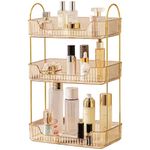 Bathroom Organiser Countertop, Vanity Trays for Bathroom, Skincare Makeup Organiser Shelf, Vanity Organiser, Bathroom Counter Shelf for Cosmetics, Toiletries, Lotions, Perfumes (3 Tiers, Amber)