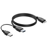 YACSEJAO 3FT USB 3.0 Dual Power Y Shape Hard Drive Cable USB 3.0 Type A Male to Micro B 5 Gbps Data Transfer Cord with Extra Power for SSD HDD