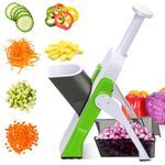 MASTERTOP Mandoline Vegetable Slicer, Potato Chipper with 4 Cutter Modes, Adjustable Slicer Dice Julienne Stick Mandolin Vegetable Chopper for Cucumber Potato Carrot Cheese - Green & White