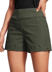 CRZ YOGA Women's Lightweight Mid Rise Hiking Shorts 4'' - Stretch Athletic Summer Travel Outdoor Golf Shorts Zip Pockets Olive Green Small