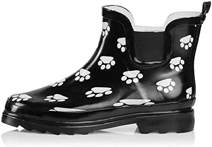 NORTY - Womens Ankle High Paw Printed Rain Boot, Black, White 39720-9B(M) US