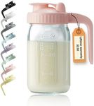 Miradexic 32oz Glass Pitcher with Lid & V-shaped Pour Spout - 1 Quart Breastmilk Pitcher Double Leak Proof, Creamer Container for Sun Tea, Juice, Cold Brew Coffee, Breastmilk Storage Container