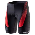 MY KILOMETRE Mens Triathlon Shorts 9" with Adjustable Drawstring Easy Reach Leg Pockets Chamois for Long-Distance Tri Shorts Red-XL