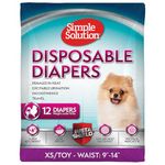 Simple Solution Disposable Dog Diapers for Female Dogs, True Fit, Absorbent, Leak Proof with Wetness Indicator, XS Puppy & Doggie Period Pad and Pee Diaper, for Toy Pets, 9–14-Inch Waist, 12 Count