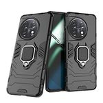 CEDO Rugged Oneplus 11 (5G) Defender Case | Rotating Ring Holder & Kickstand in-Built | Military Grade Armor | Bumper Back Cover (Black)