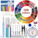 Embroidery Starter Kit with Embroidery Punch Needle, 110 Pcs Embroidery Thread, Embroidery Hoops, Embroidery Needles Embroidery Floss Cross Stitch Threads Punch Needle Kit for Beginners