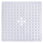 Yimobra Shower Stall Mat Non Slip, 21x21 Inch, Soft Square Bath Mat for Shower with Suction Cups and Drain Holes, Stall Floor Mats for Bathroom, Machine Washable, Bathroom Accessories, White