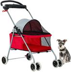 BestPet Pet Stroller 4 Wheels Posh Folding Waterproof Portable Travel Cat Dog Stroller with Cup Holder (Red)