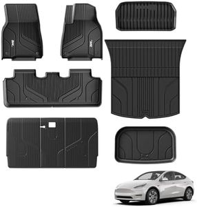 3W 9 Piece Set Floor Mats & Boot Liner & Seat Back Cover Fit for Tesla Model Y 2021-2024, All Weather Dog Friendly TPE Car Mats Anti-slip Heavy Duty Tesla Accessories (Not for Model Y Juniper)