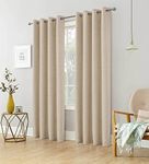 always4u Linen Look 100% Blackout Eyelet Curtains Thermal Energe Saving for Bedroom 1 Pair Noise Reducing Solid Modern Window Treatment for Home Decoration Beige W90*L90