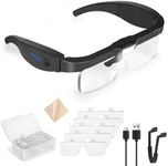 Tobegiga Magnifying Glasses with 3 LED Lights, USB Rechargeable Head Magnifier with 5 Detachable Lenses 0.75X, 1.25X, 2.0X, 3.0X, 4.0X, Eyeglasses Magnifying Headset for Hobbies Work Crafts Jewelry