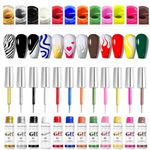 Gel Liner Nail Art Kit - 12 Color Nail Art Gel Liner Nail Polish - Multicolor French Manicure Painted Nail Design - Built-In Thin Brush for Swirl Nail Liner Draw Gel Nail Polish