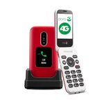 Doro 6880 4G Unlocked Flip Mobile Phone for Seniors with Talking Number Keys, External Display, Assistance Button and Charging Cradle (Red) [UK and Irish Version]