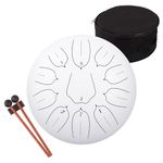 LOMUTY Steel Tongue Drum 12 Inch 11 Notes for Adults - Ethereal Metal Instrument for Meditation & Yoga with Music Book, Mallets & Carry Bag (White)