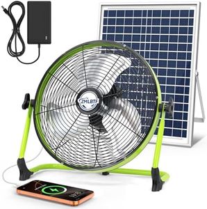 ZMLBTF 16" Solar Powered Fan with 20W Solar Panel & Rechargeable Battery, Portable, Quiet 12 Speed, 360° Tilt Head for Outside, Camping, Travel, Greenhouse, Chicken Coop, Patio, Gazebo (Green)