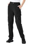 JHMORP Women's Hiking Cargo Pants Stretch Lightweight Water Resistant Quick Dry Travel Work Pants with Pockets (Black,CA L)