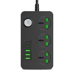 Extension Board, Power Strip with 20W Fast Pd/Type C, 2500W 10A Extension Cord with 3 Universal Socket, 38W USB Fast Charging Ports, 3-Pin Surge Protection for Home Office 250 Volts Black