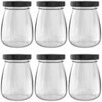 HEFTMAN Small Glass Jars with Lids - Set of 6 100ml Empty Airtight Glass Shot Bottles with Lids Travel Size Leak-Proof Pudding Pots, Yogurt Pots, Mini Honey Jars, Small Jam Jars with Lids (100ml)