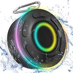 Portable Bluetooth Speaker, IP7 Waterproof Shower Speaker with HiFi Steore Sound/Built-in Mic/Hands Free Calling/LED Light, Wireless Speaker with Suction Cup and Hook for Bathroom/Outdoor, Black