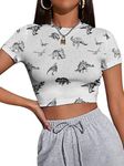 OUNAR Women's Sexy Crop Tops Dinosaur Shirt Short Sleeve T-Shirts Loose Cute Tee, Color1, Small