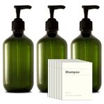 Recycled Plastic Pump Bottle Dispenser 3 x 500ml, Bathroom Bottles With Labels, Empty Refillable Shampoo and Conditioner Dispenser Bottle with Pump for Liquid Hand Soap, Shower Gel, Body Wash, Lotion