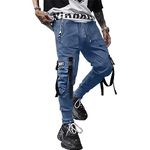 XYXIONGMAO Men's Jogger Pants Techwear Hip Hop Harem Pants Streetwear Tactical Track Pants, Blue, Large