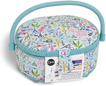 Dritz Small Sewing Supplies Filled Embroidery Basket, Blue Assorted, 9.25" x 7.25" x 4.5"