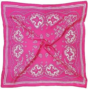 VANLINKER 27.5 Inches Silk Head Scarf for Women Men Vintage Bandanas Satin Hair Scarf Silk Wrap Scarf Neckerchief Square Scarves VL9549 Hot Pink