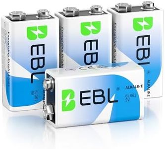 EBL 9V Batteries 4-Pack, Long-Lasting Alkaline 9 Volt Battery for Smoke Detectors and Toys